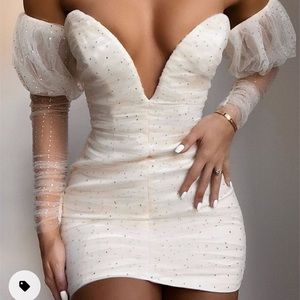House of CB Ivory Crystal & Tulle Dress